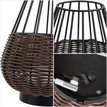 Elian 10" Modern Rustic Decorative Indoor/Outdoor Faux Wicker Rechargeable/Cordless Dimmable Integrated LED Table Lamp, Set of 2